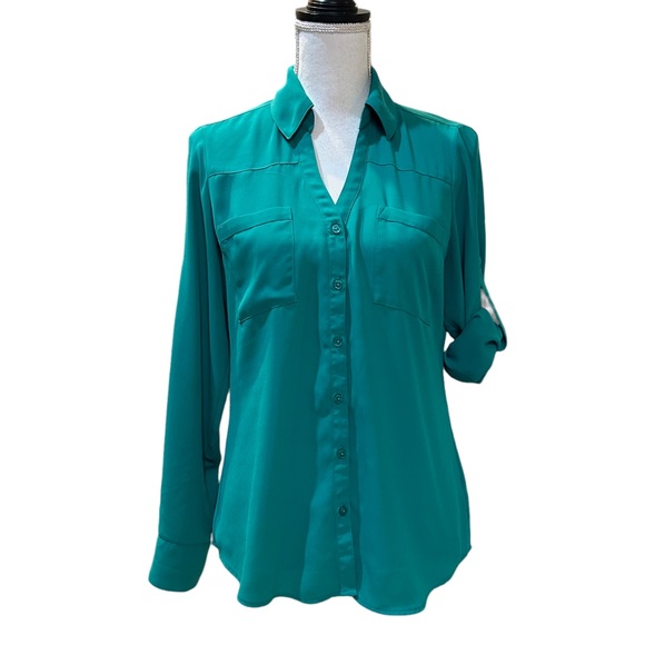 Express The Portofino Convertible Sleeve Shirt Women’s SZ Small in Bright Jade - Picture 1 of 7